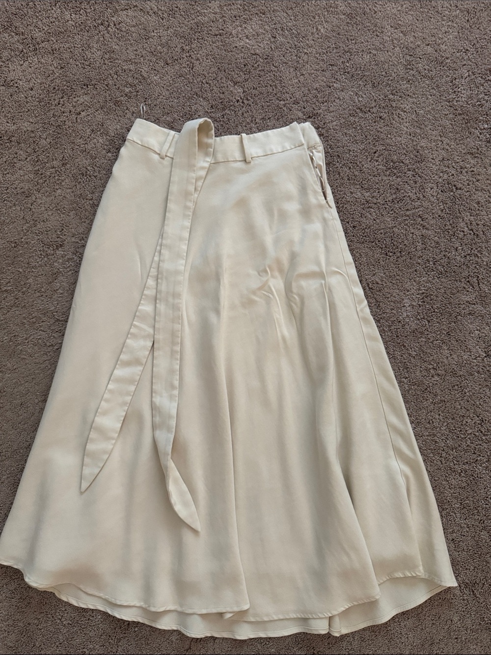DKNY Cream A-Line Wrap Midi Skirt with Tie